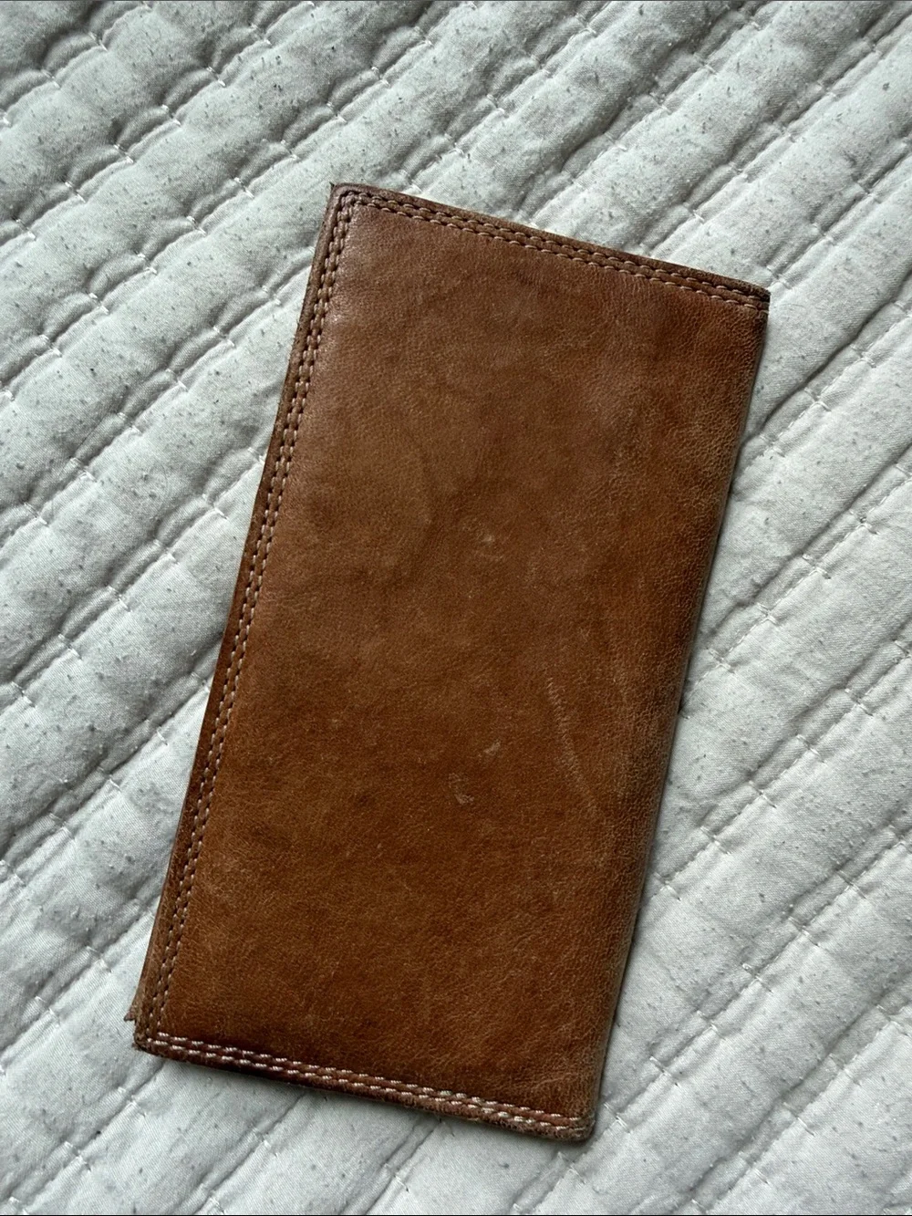 Distressed Leather Long Wallet with Embossed Stag